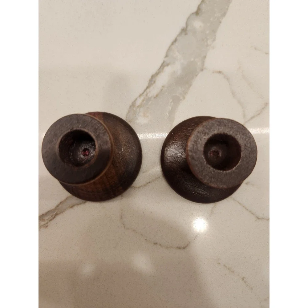 Vintage Wood Mini Taper Pair Of Candlestick Holders Turned Wood 1.5